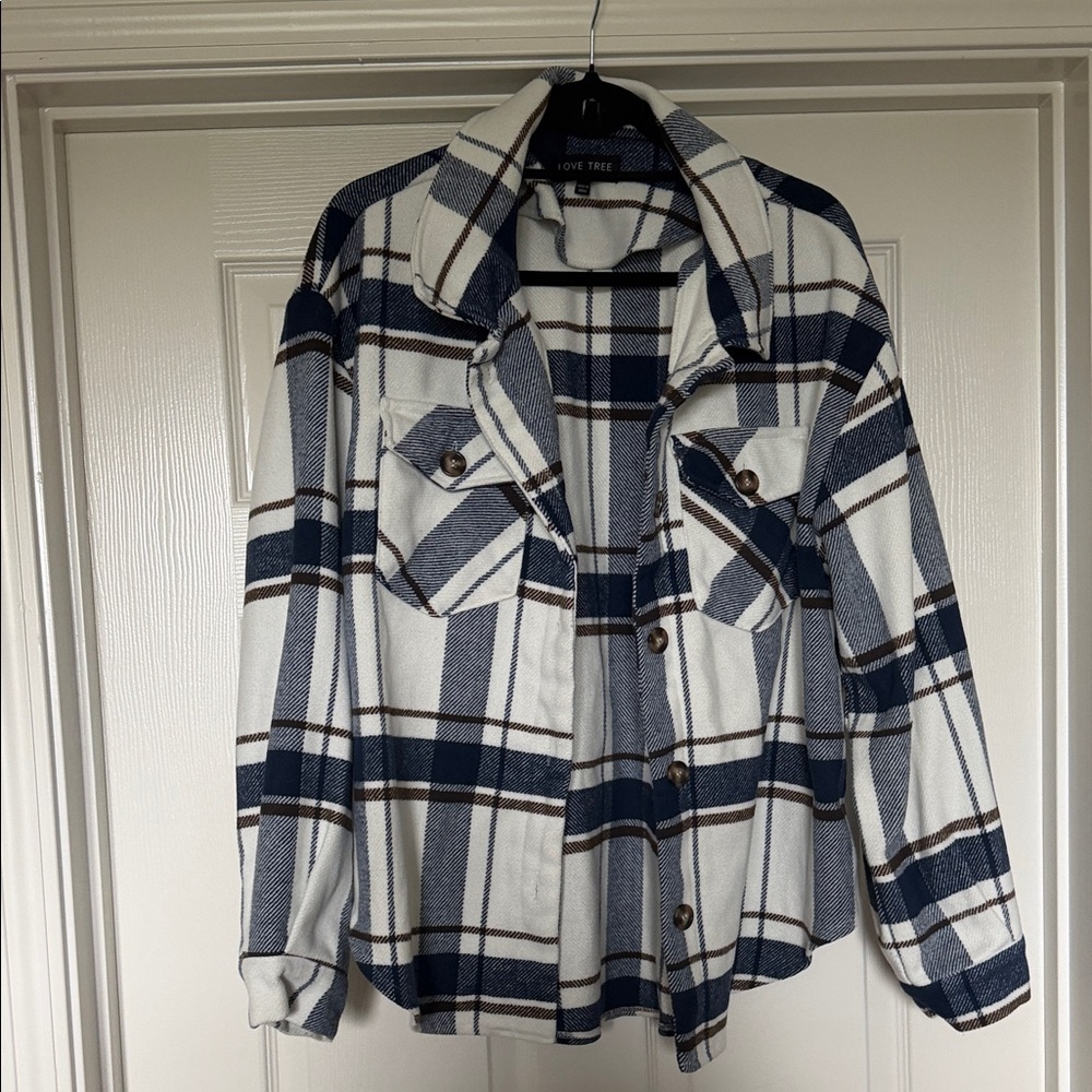 Love Tree Navy, White & Brown Plaid Shacket